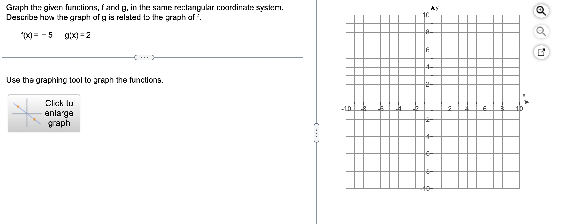 Graph the given functions, f and g, in the same