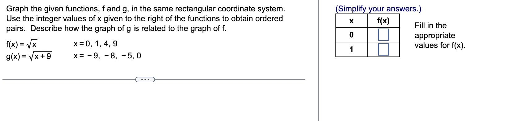 Graph the given functions, f and g, in the same
