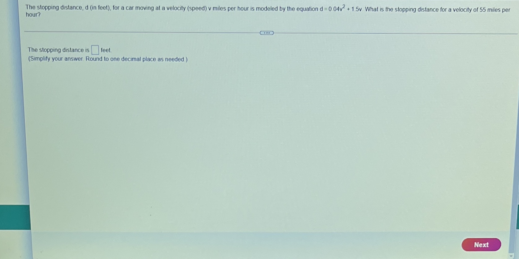 The stopping distance, d (in feet), for a car