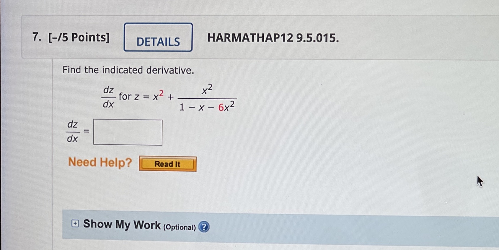 7. [-/5 Points] DETAILS HARMATHAP12 9.5.015. Find