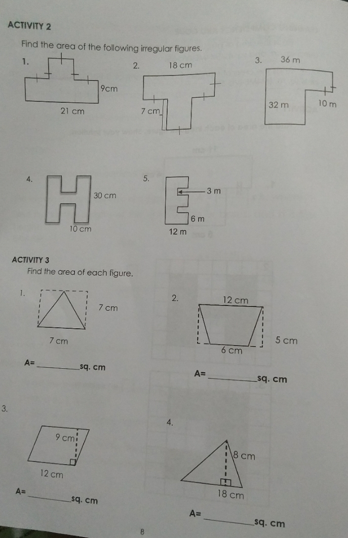 Grade 4 Math ACTIVITY 2 Find the area of the