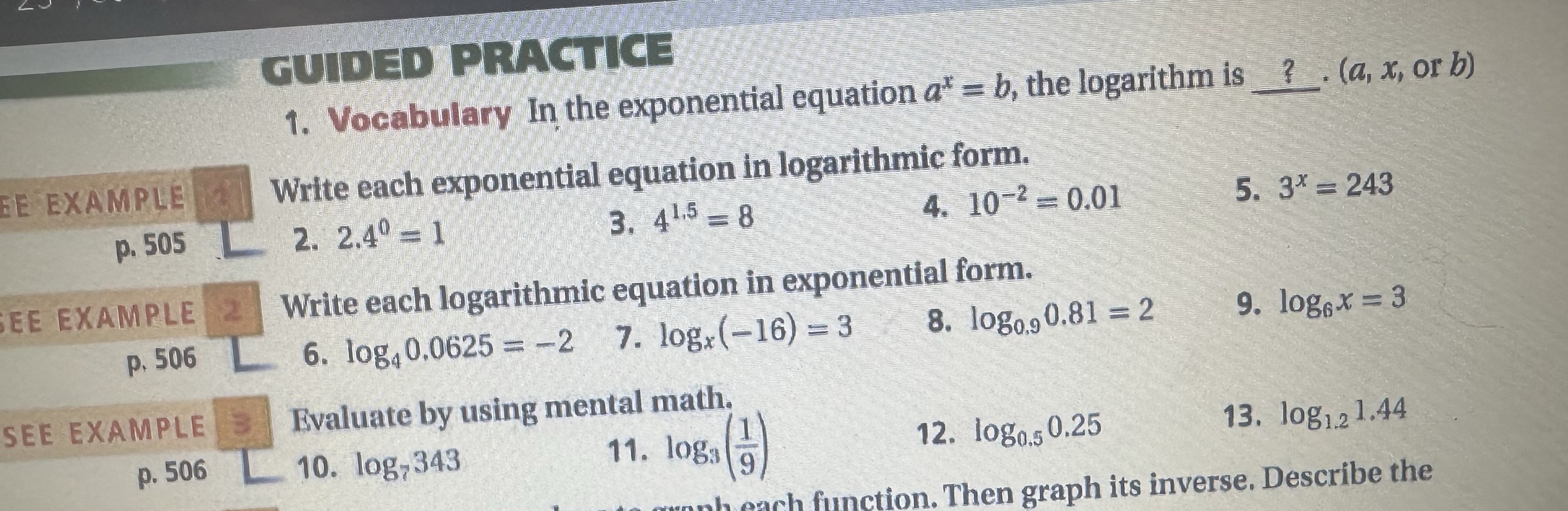 Only problems #4, 5, 8-11, GUIDED PRACTICE 1.