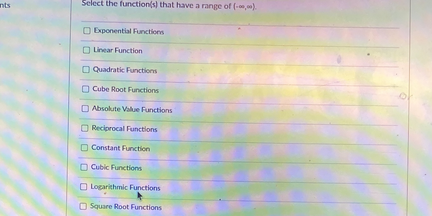 nts Select the function(s) that have a range of
