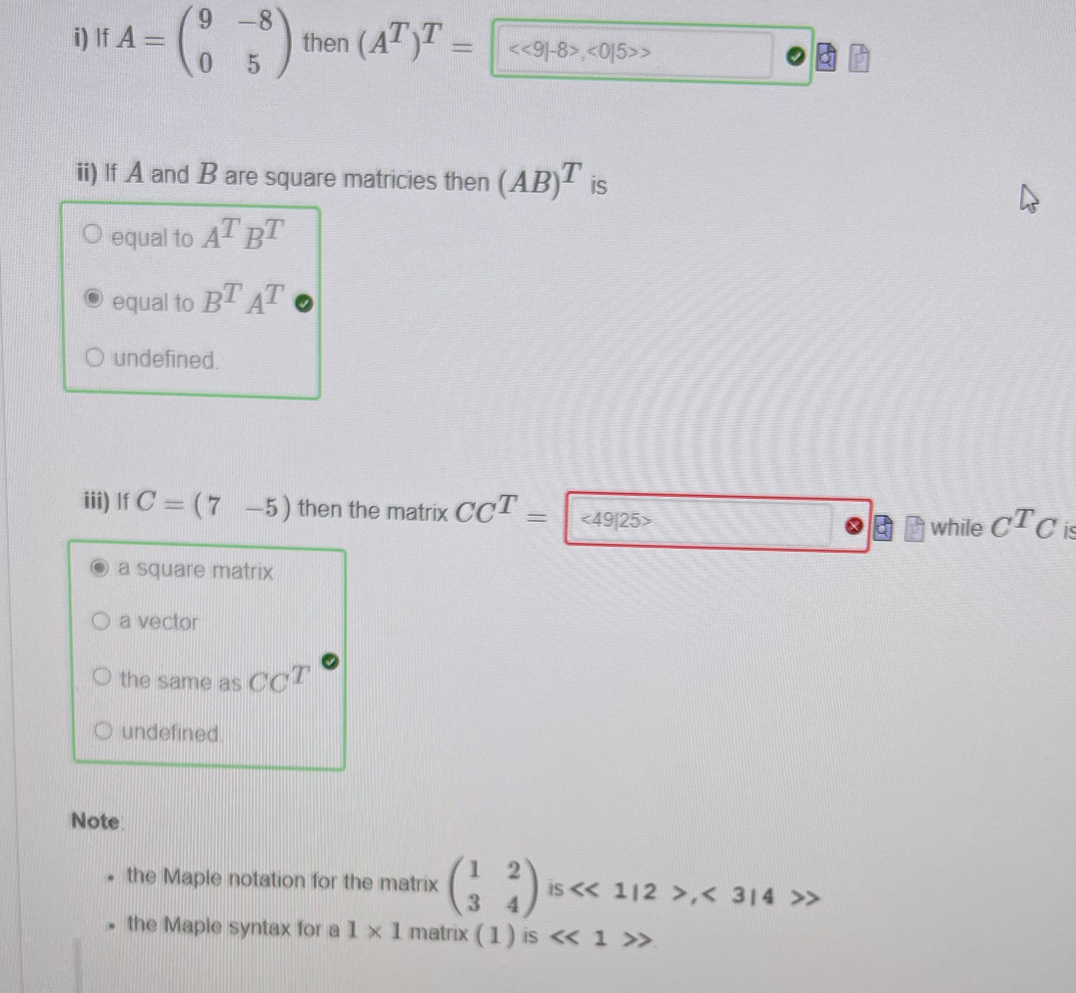 9 -8 i) If A 0 then (AT) T < <91-8 style=