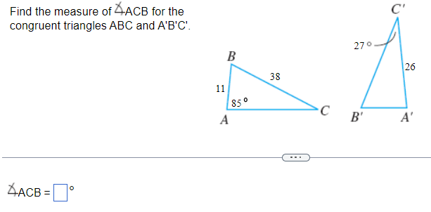 Find the measure of ACB for the congruent