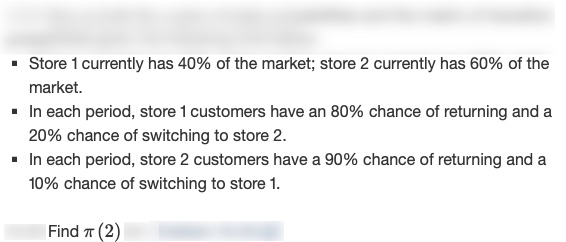 Store 1 currently has 40% of the market; store 2