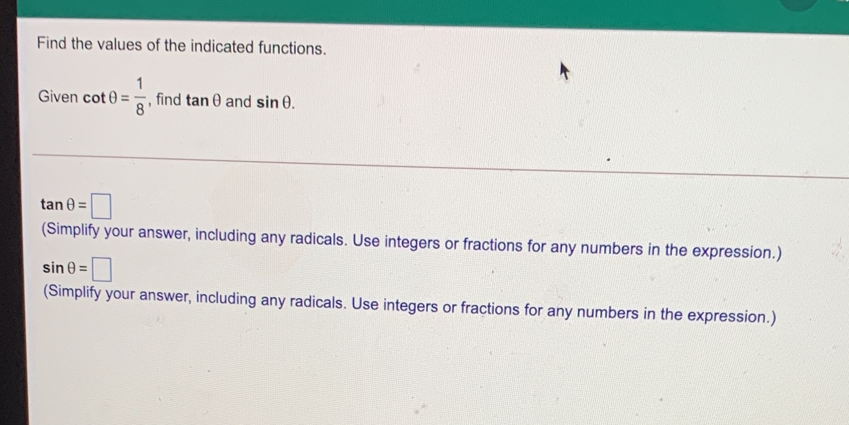 Find the values of the indicated functions. Given