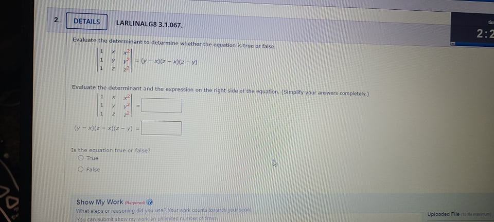 tin 2. DETAILS LARLINALG8 3.1.067. 2:2 Evaluate