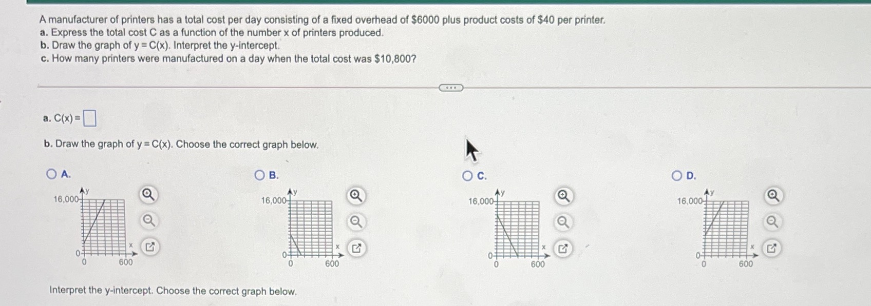 A manufacturer of printers has a total cost per