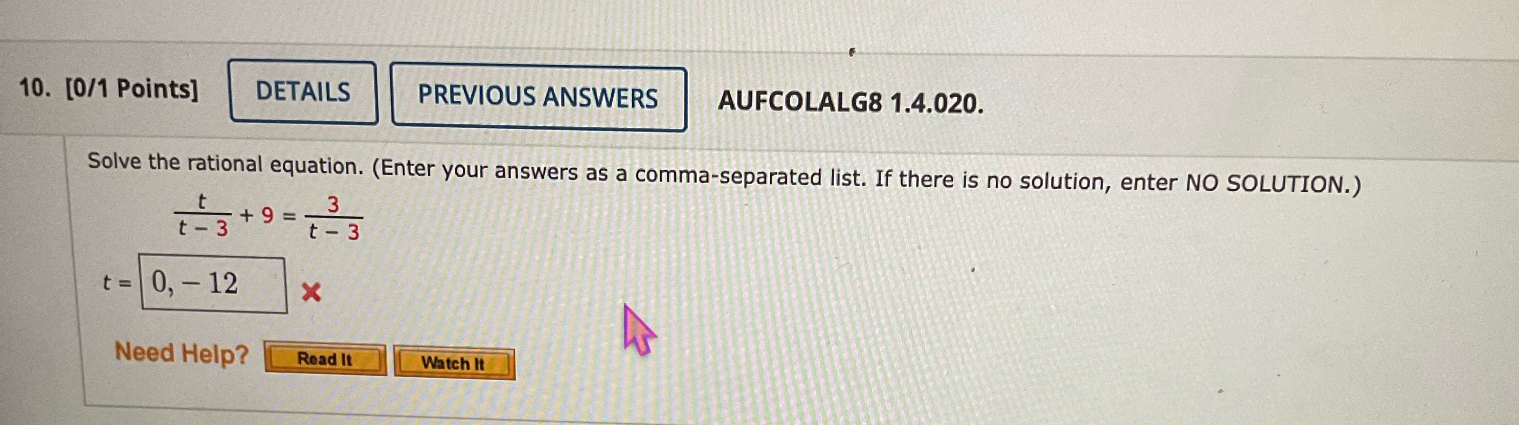 10. [0/1 Points] DETAILS PREVIOUS ANSWERS