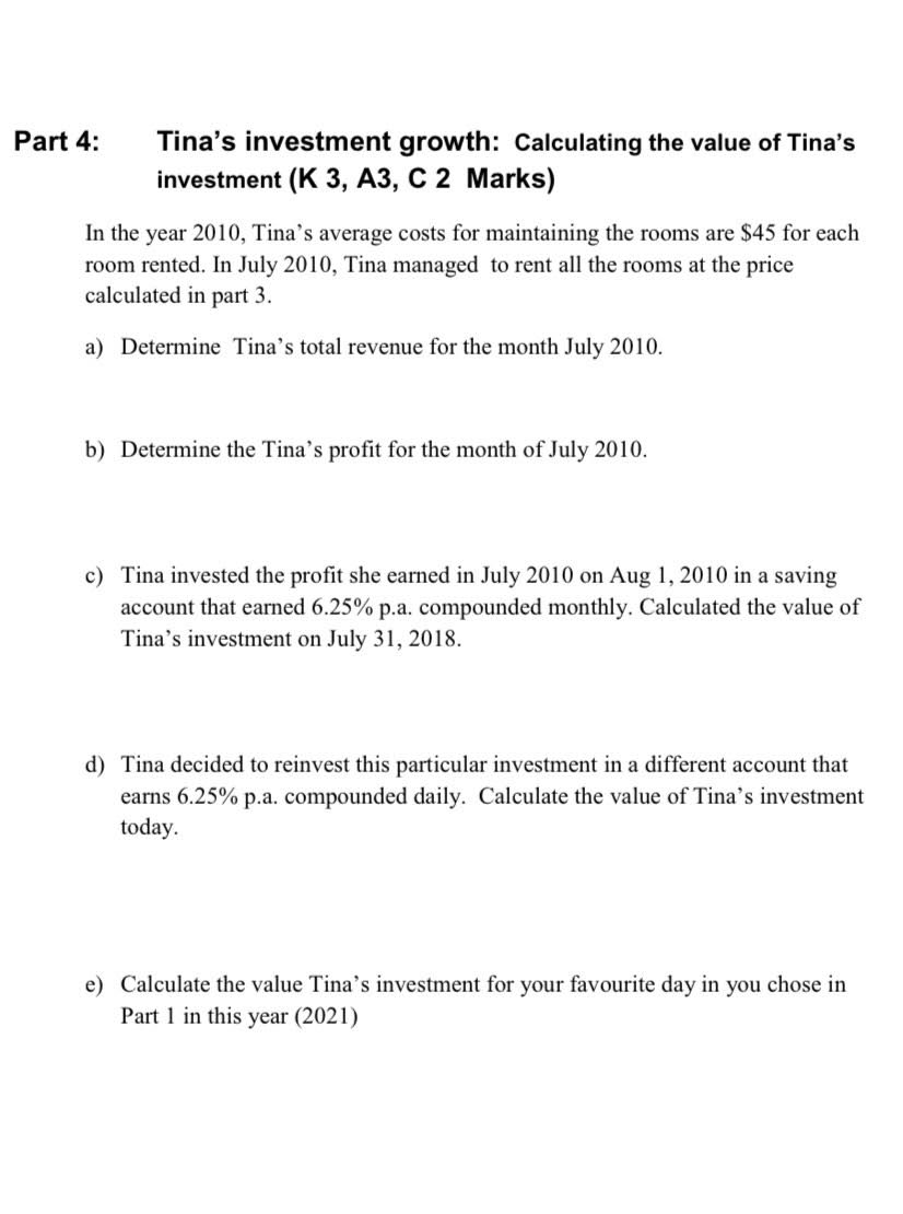 this is culmunating task Part 4: Tina's