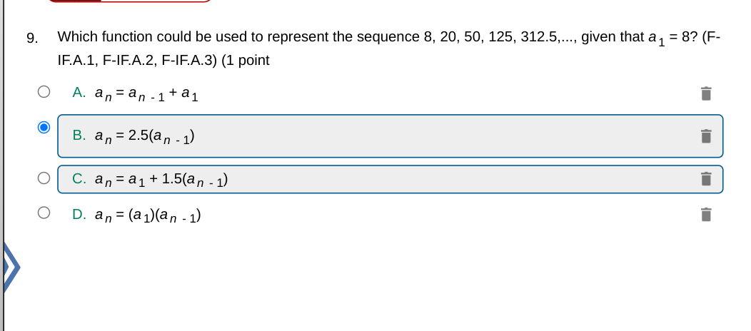 9. Which function could be used to represent the