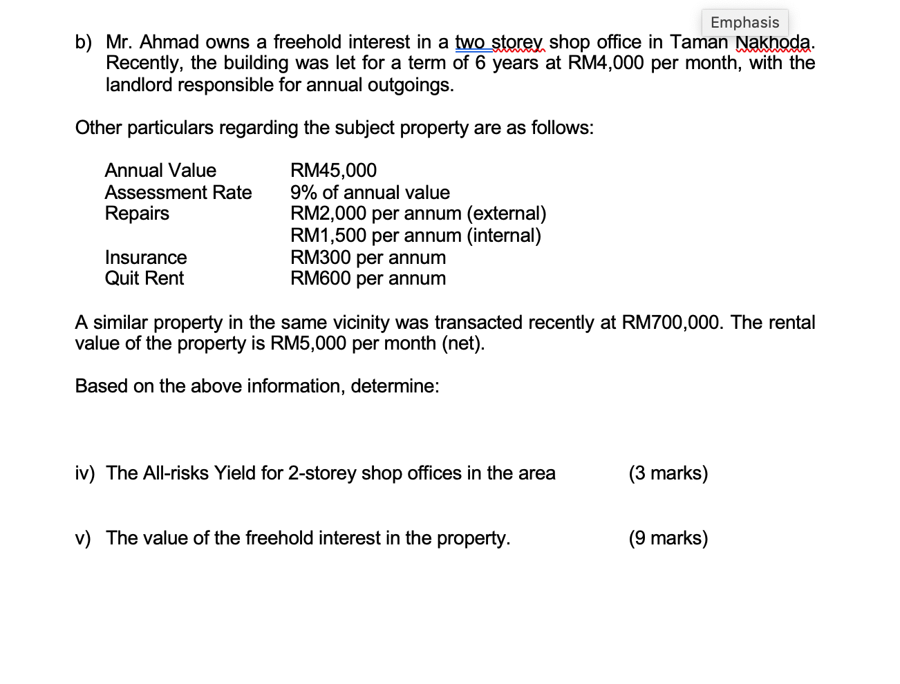 Subject: Property Valution (Real Estate/Estate