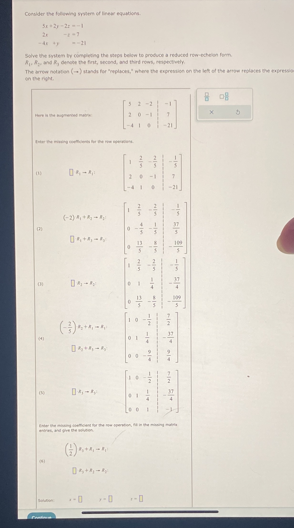 Consider the following system of linear