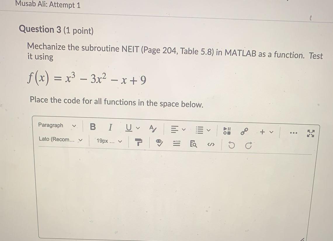 Need help Musab Ali: Attempt 1 Question 3 (1
