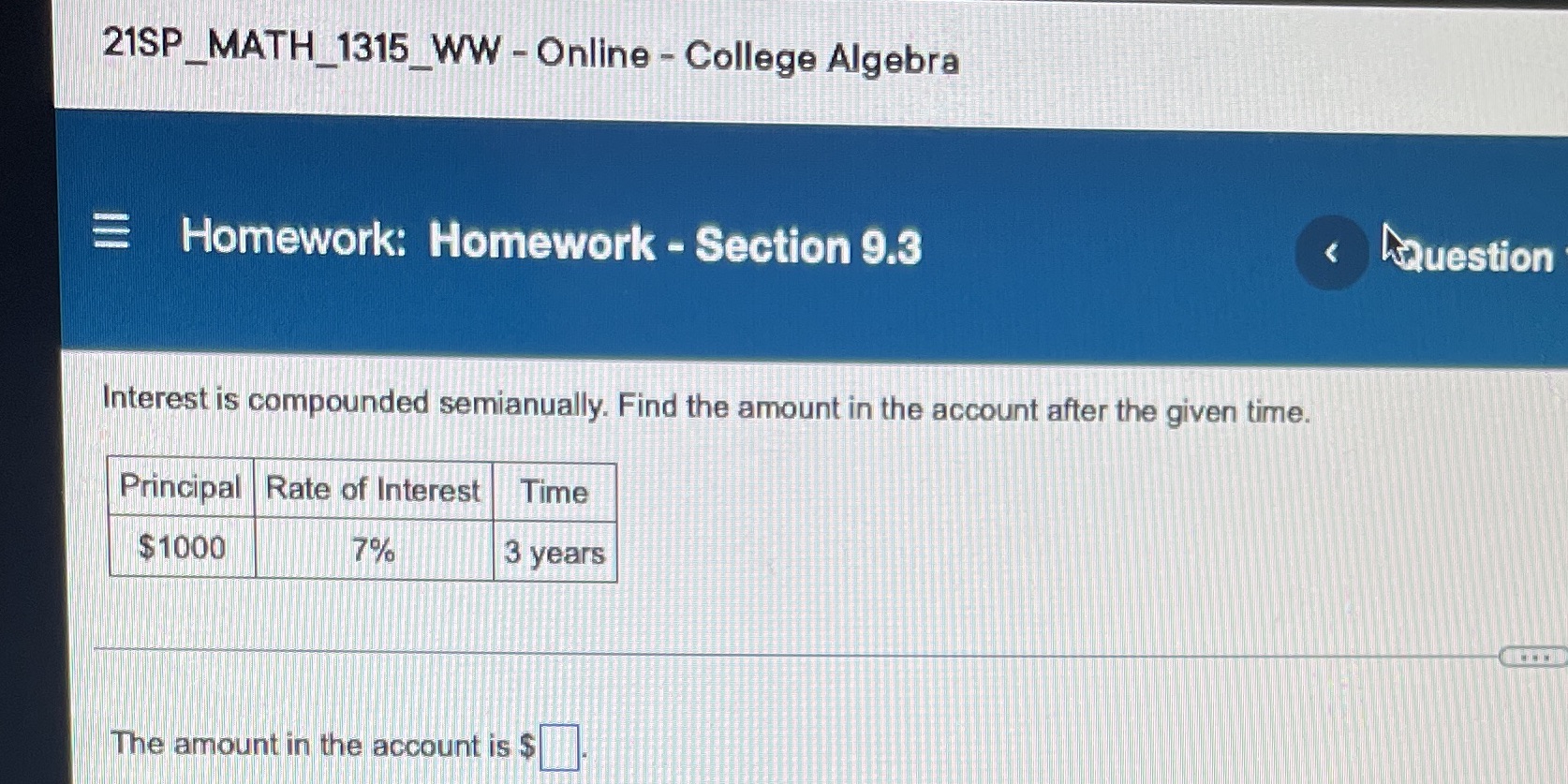 21SP MATH 1315 WW - Online - College Algebra