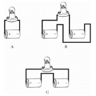 Identical batteries are connected in different