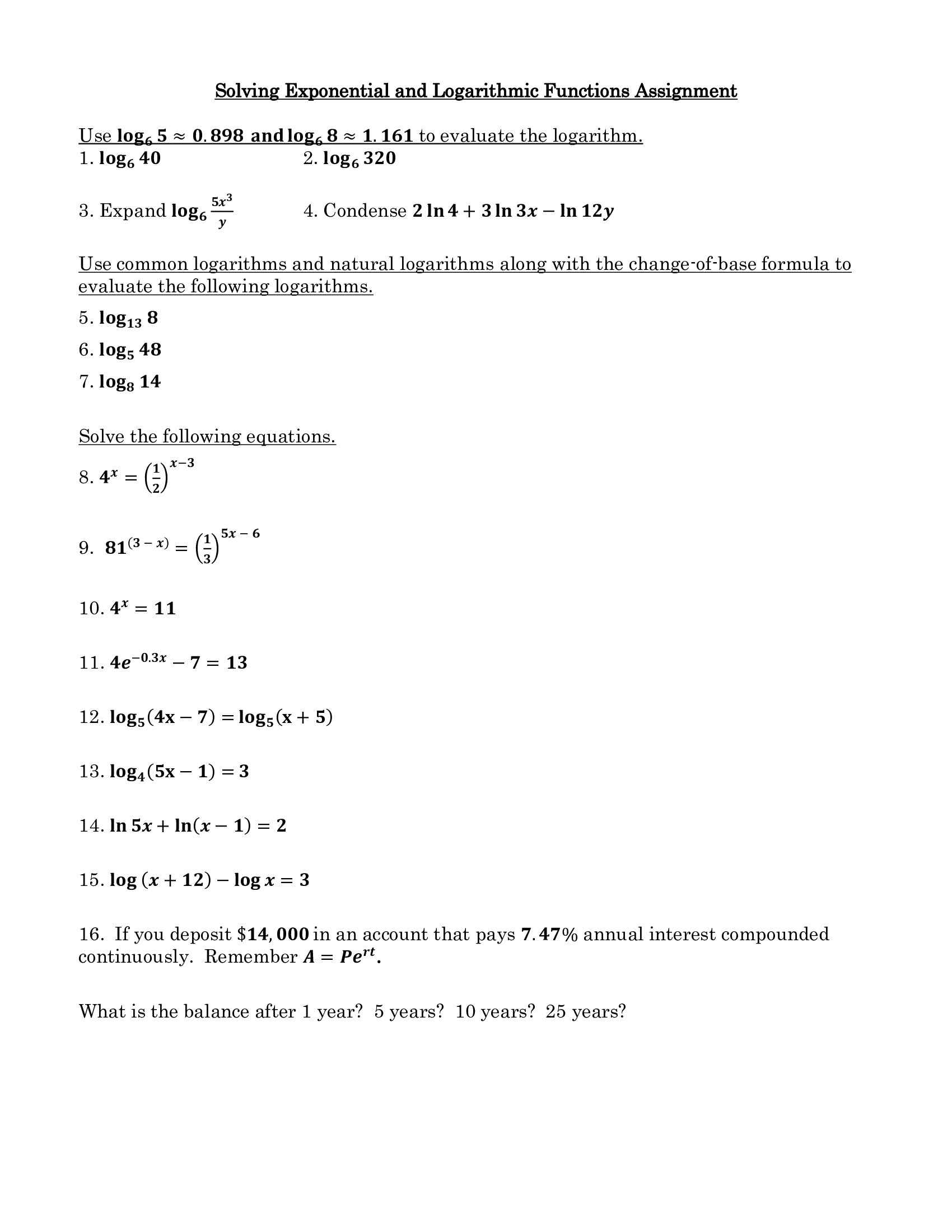 Solving Exponential and Logarithmic Functions