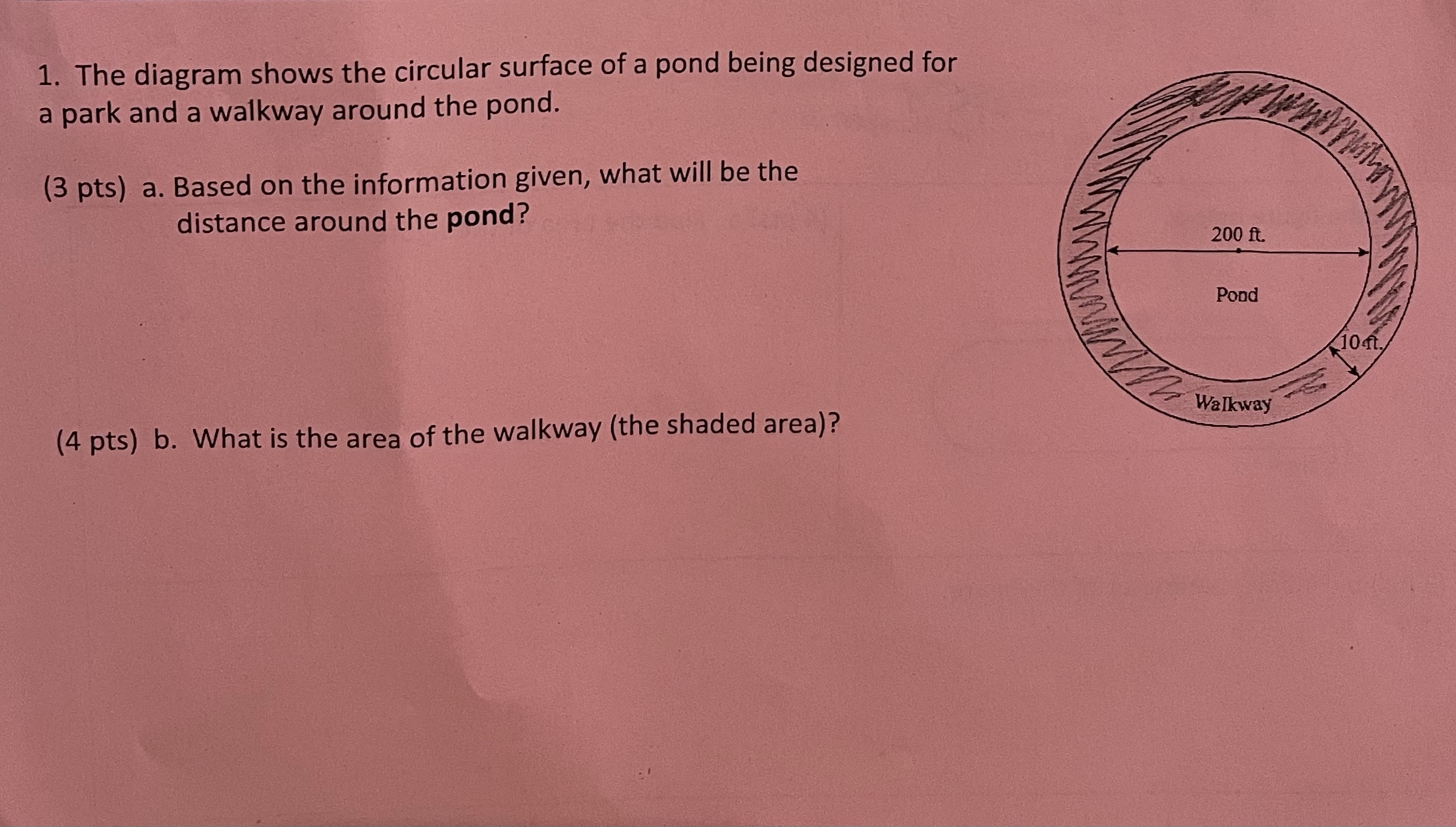 1. The diagram shows the circular surface of a
