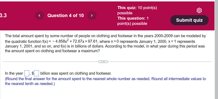 This quiz: 10 point(s) 3.3 Question 4 of 10