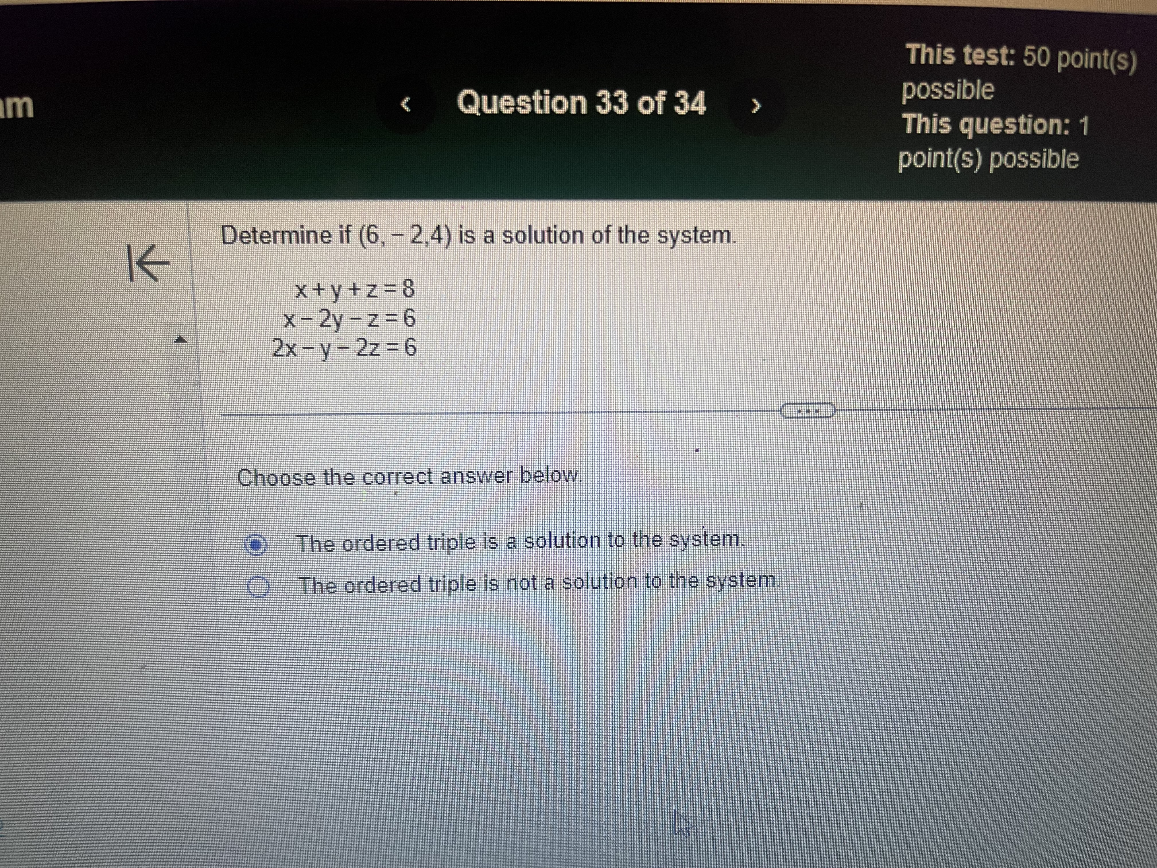 This test: 50 point(s) Im < Question 33 of 34  style=