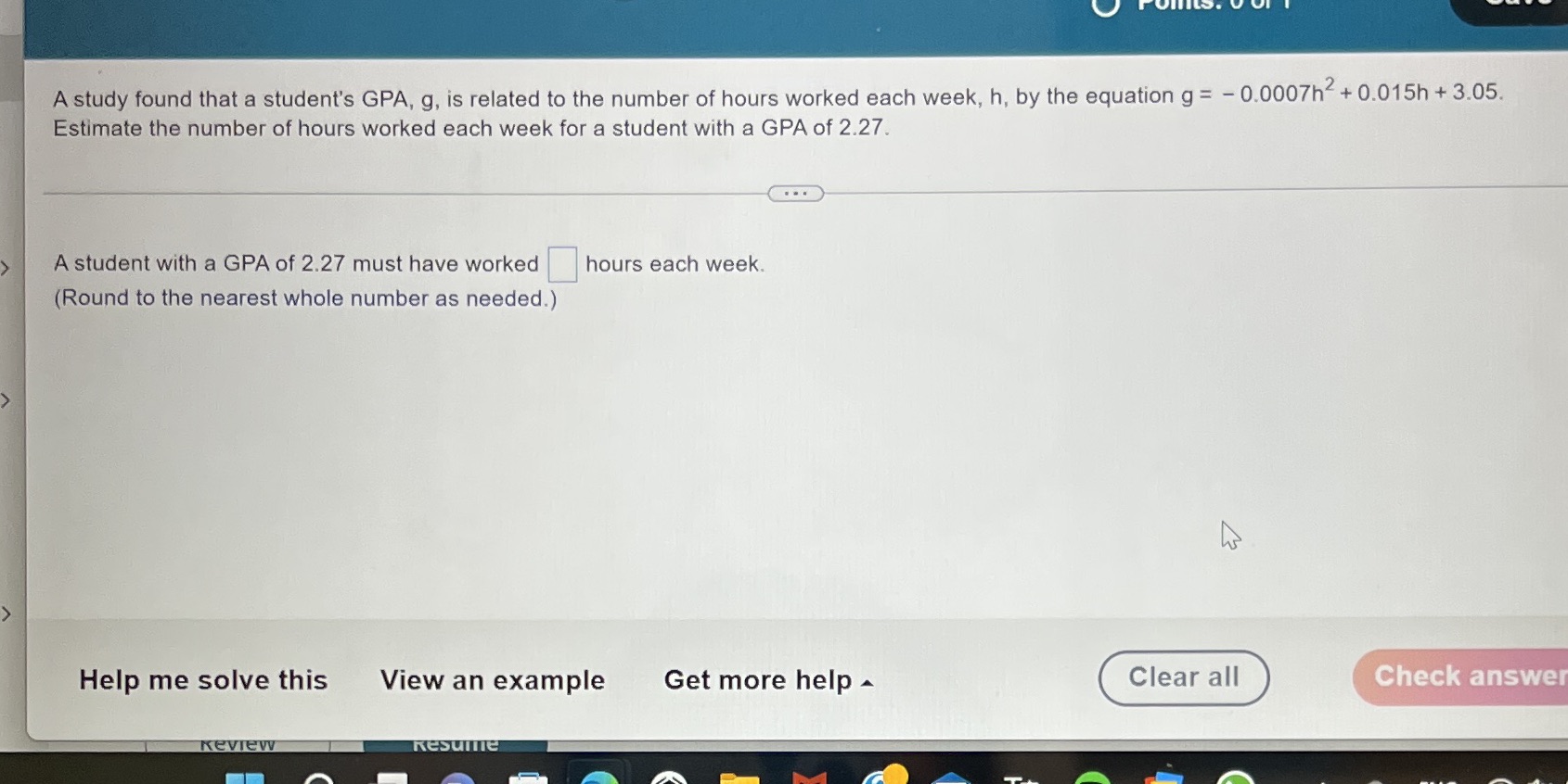 A study found that a student's GPA, g, is