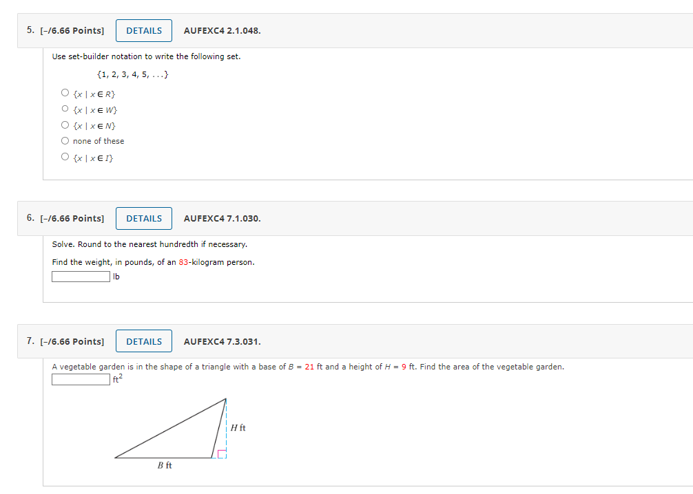 5. [-/6.66 Points] DETAILS AUFEXC4 2.1.048. Use