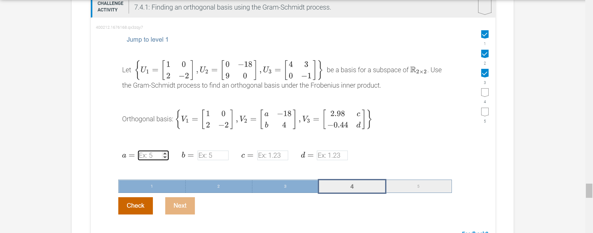 CHALLENGE ACTIVITY 7.4.1: Finding an orthogonal