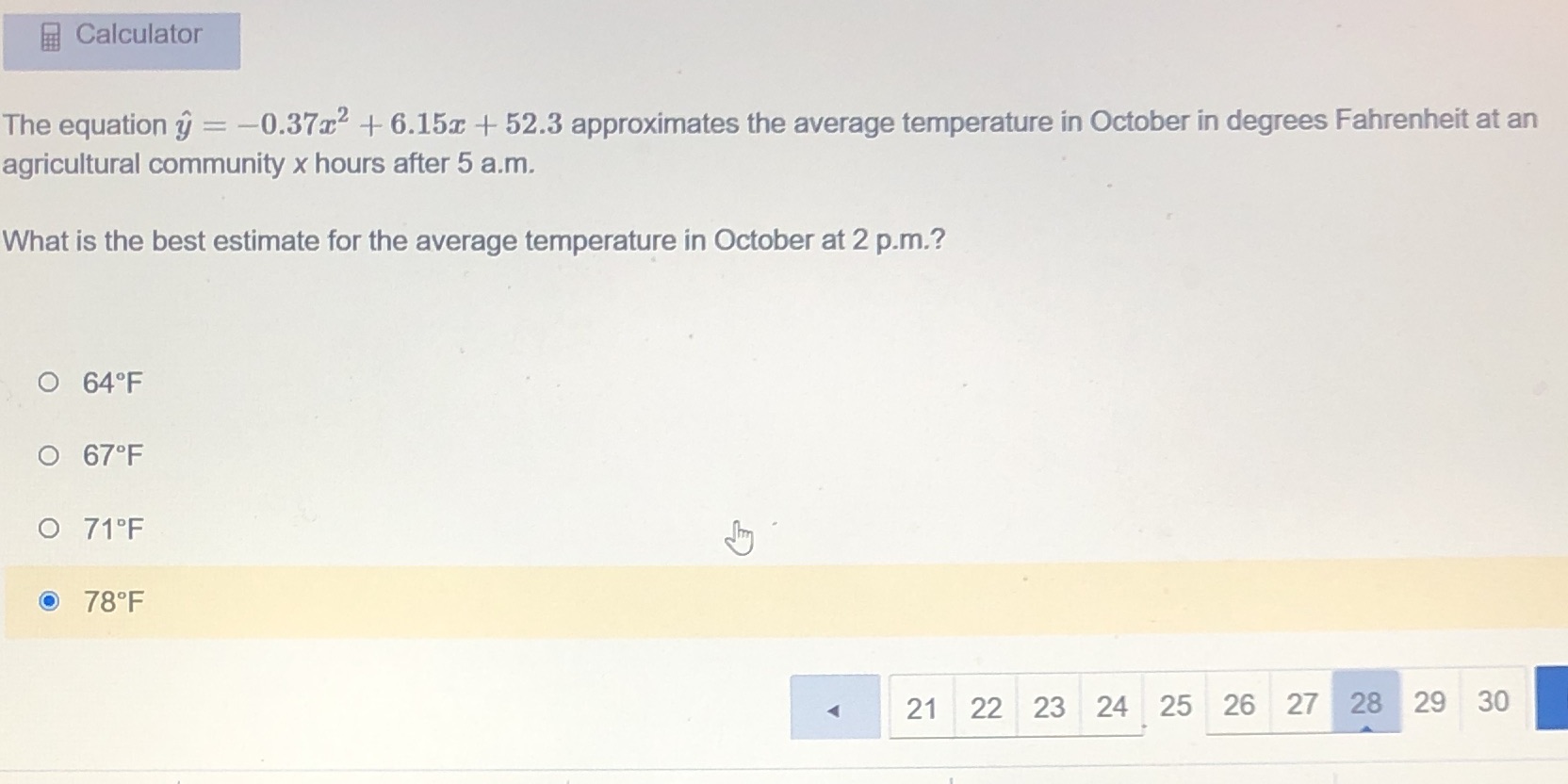 Calculator The equation y = -0.37x + 6.15x + 52.3