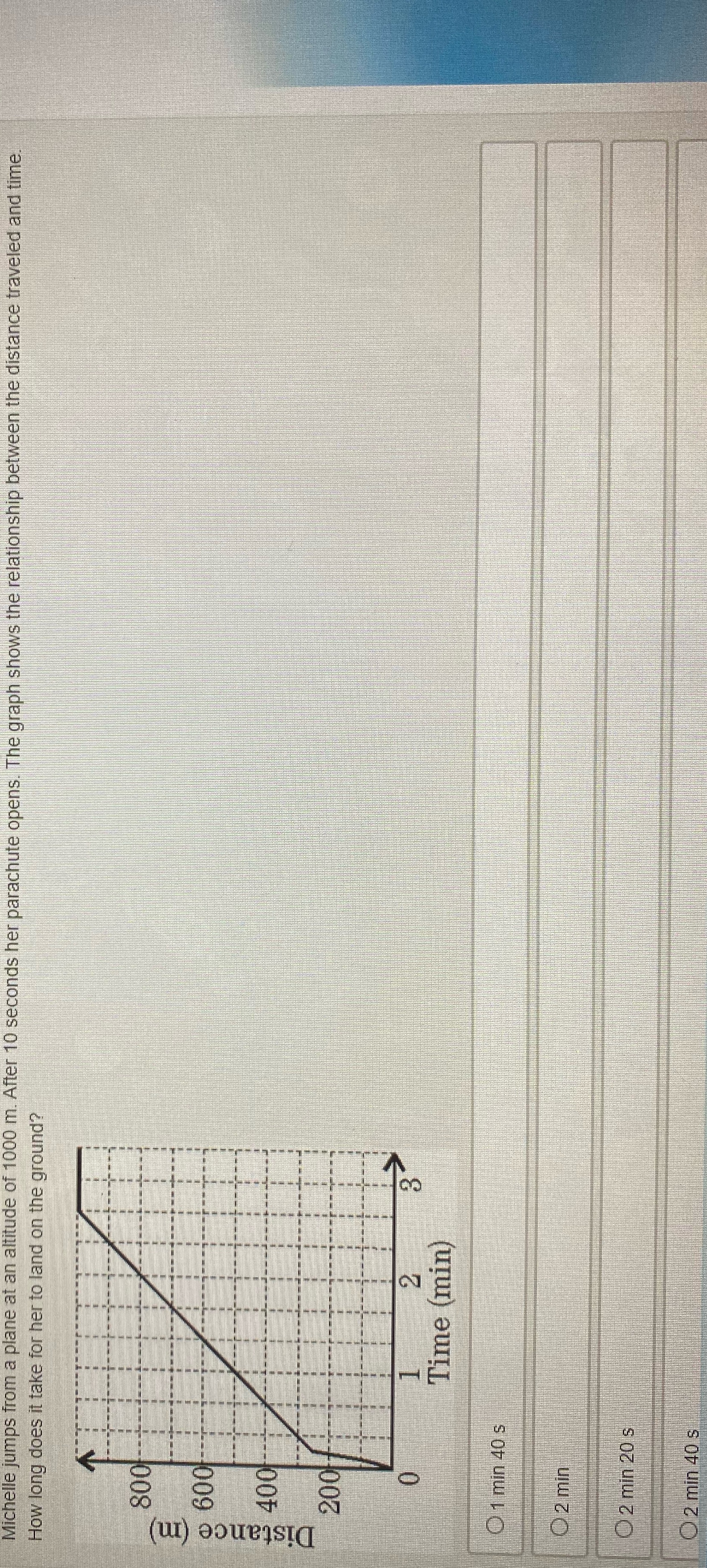 Michelle jumps from a plane at an altitude of