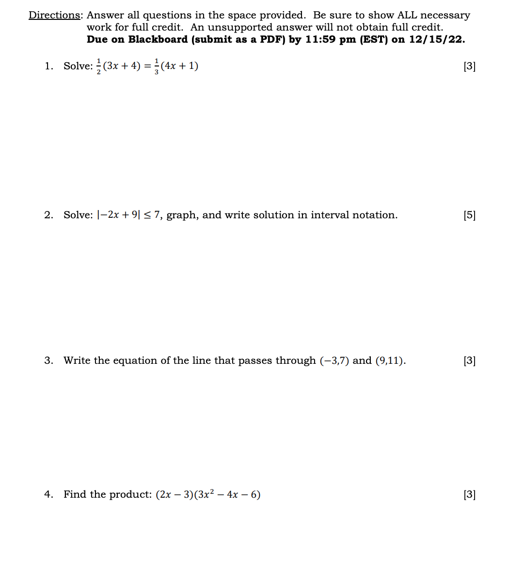 Directions: Answer all questions in the space