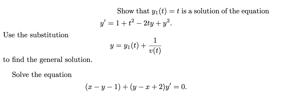 Show that y1(t) = t is a solution of the equation