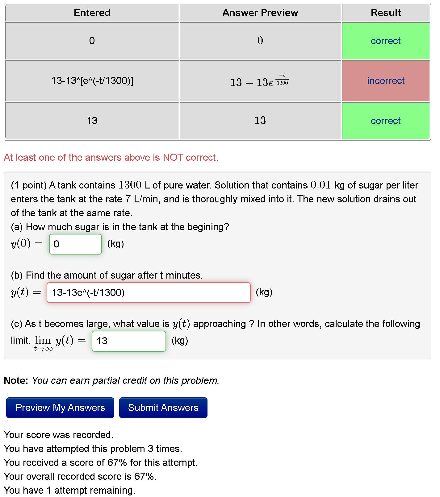 Entered Answer Preview Result 0 0 correct