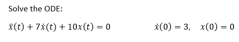 Solve the ODE: x(t) + 7x(t) + 10x(t) = 0 x(0) =