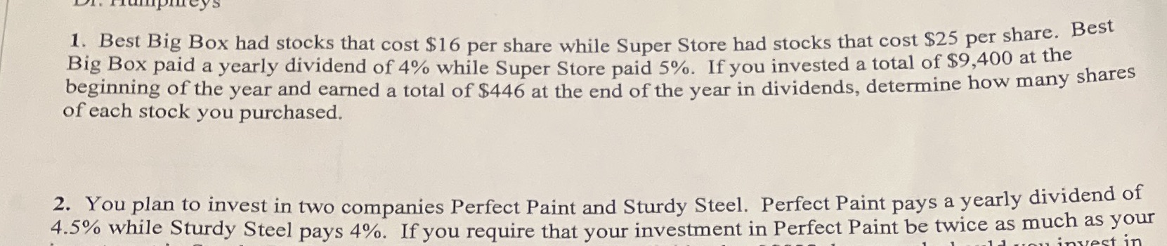 Question 1 1. Best Big Box had stocks that cost