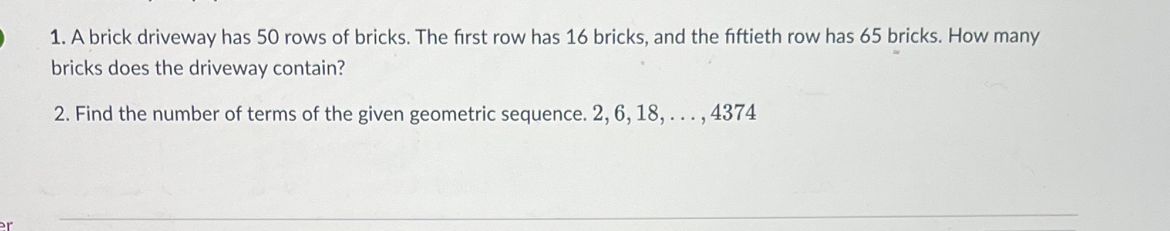 1. A brick driveway has 50 rows of bricks. The
