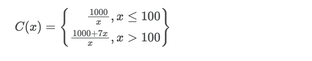 1000 ,c < 100 C(a) = 1000+7x , a  style=