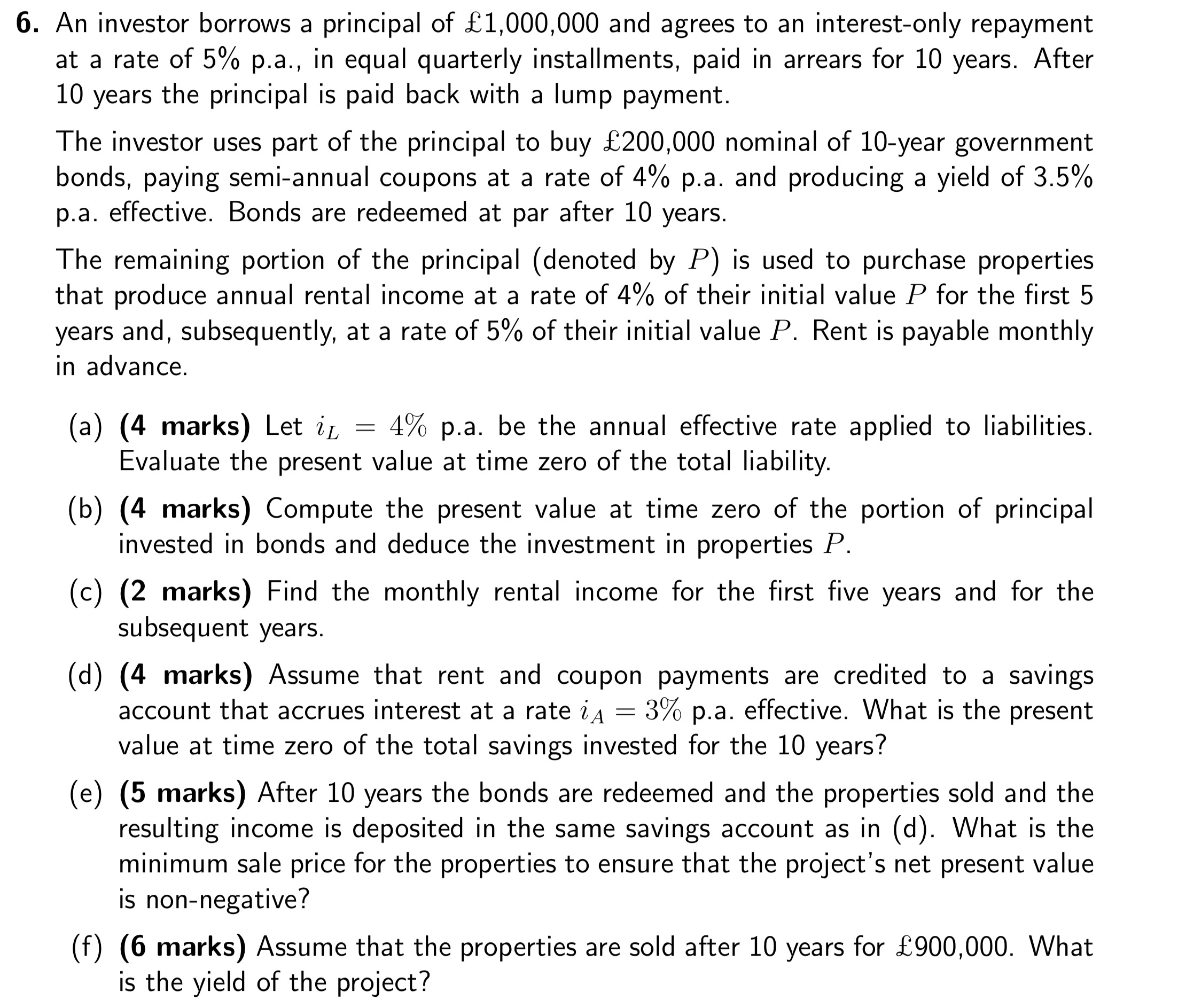 6. An investor borrows a principal of 1,000,000