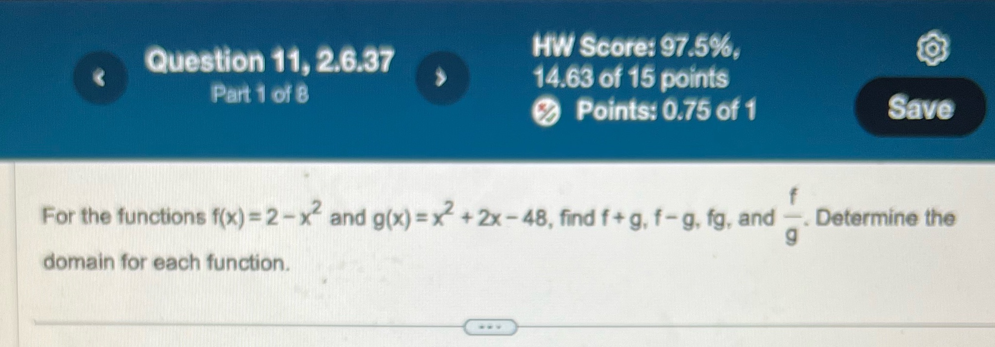 Question 11, 2.6.37 HW Score: 97.5%. Part 1 of 8