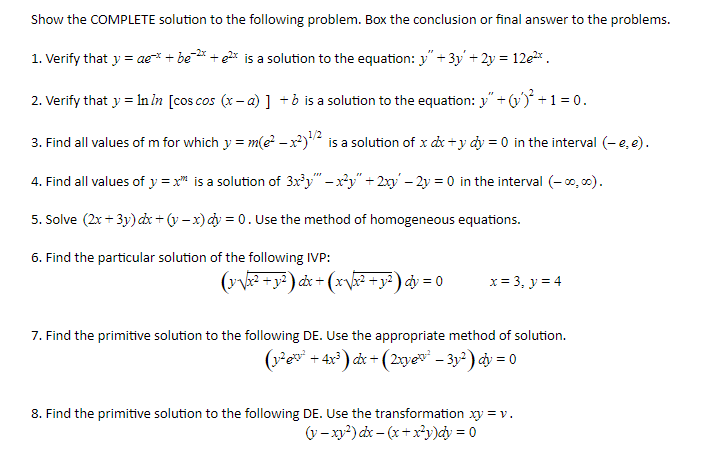 Show the COMPLETE solution to the following