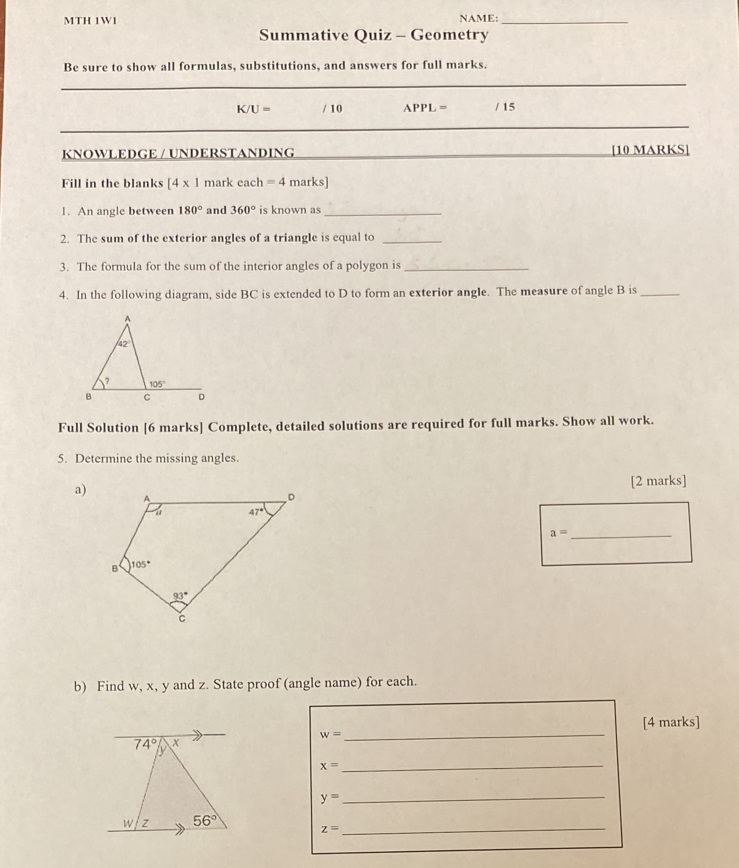 please show all work!! MTH 1W1 NAME: Summative