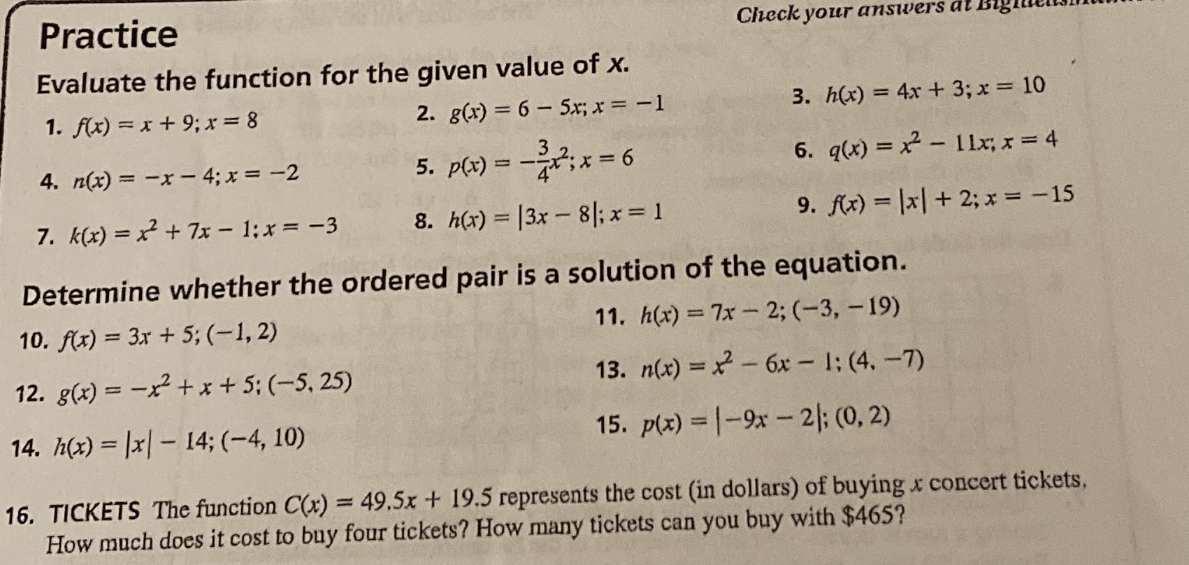 1-16 Practice Check your answers at Bigite