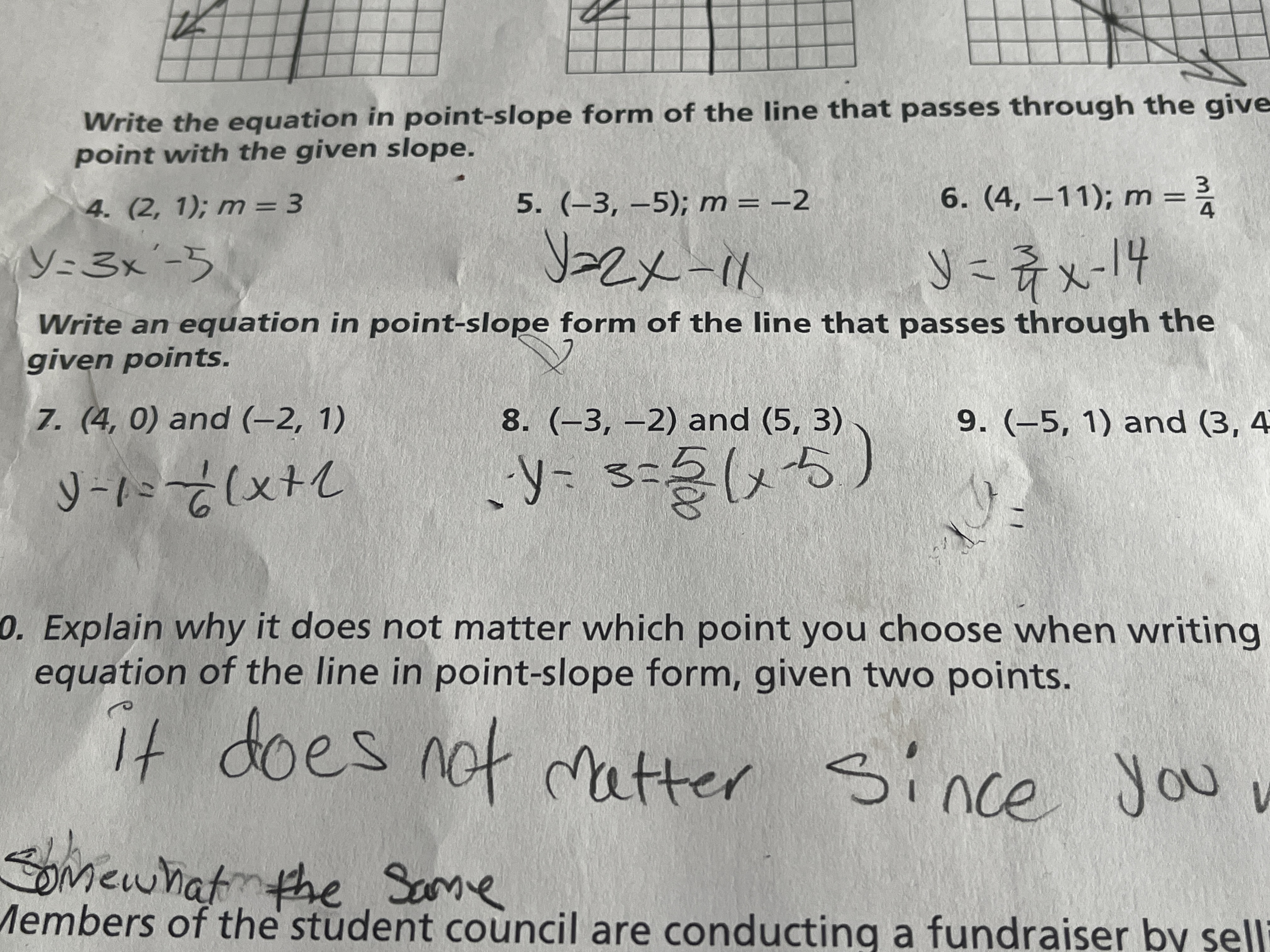 Write the equation in point-slope form of the