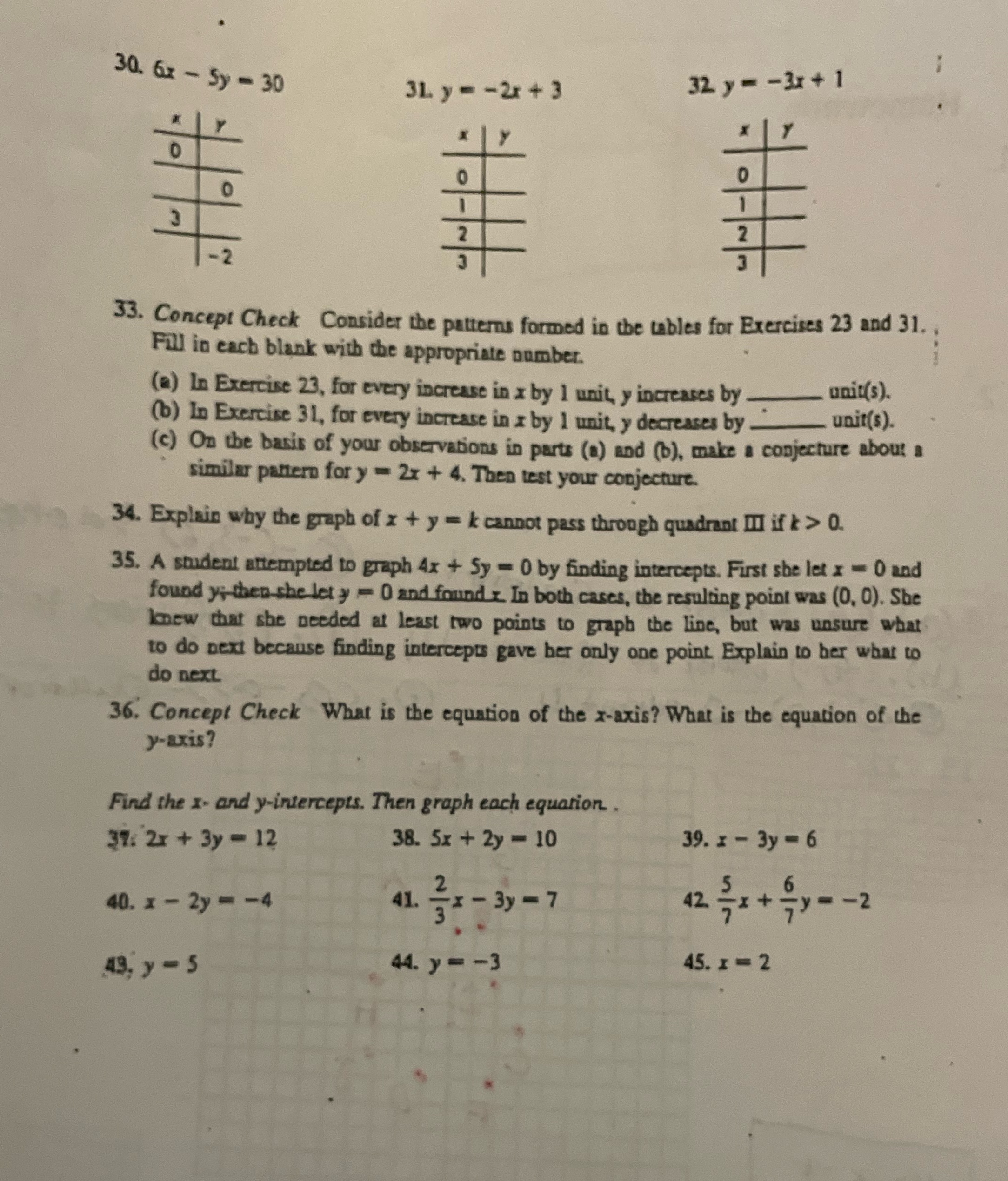 30. 6x - Sy - 30 31. y - -2x + 3 32 y = -3x + 1 -
