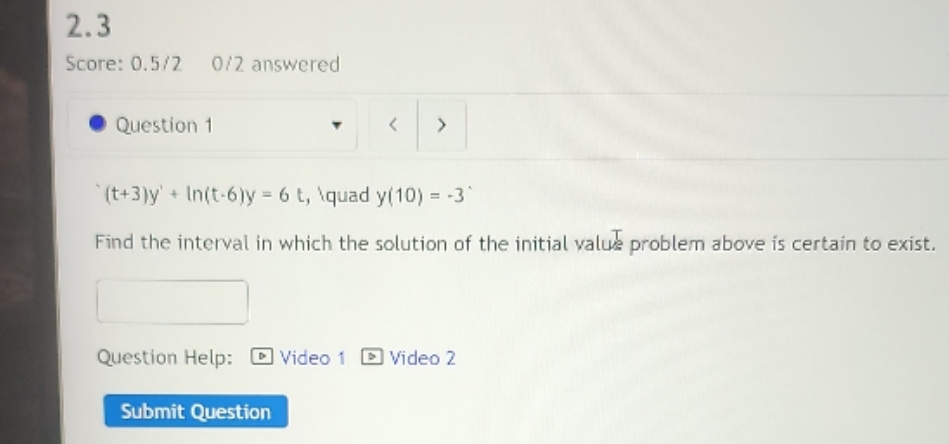 Differential Equation 2.3 Score: 0.5/2 0/2