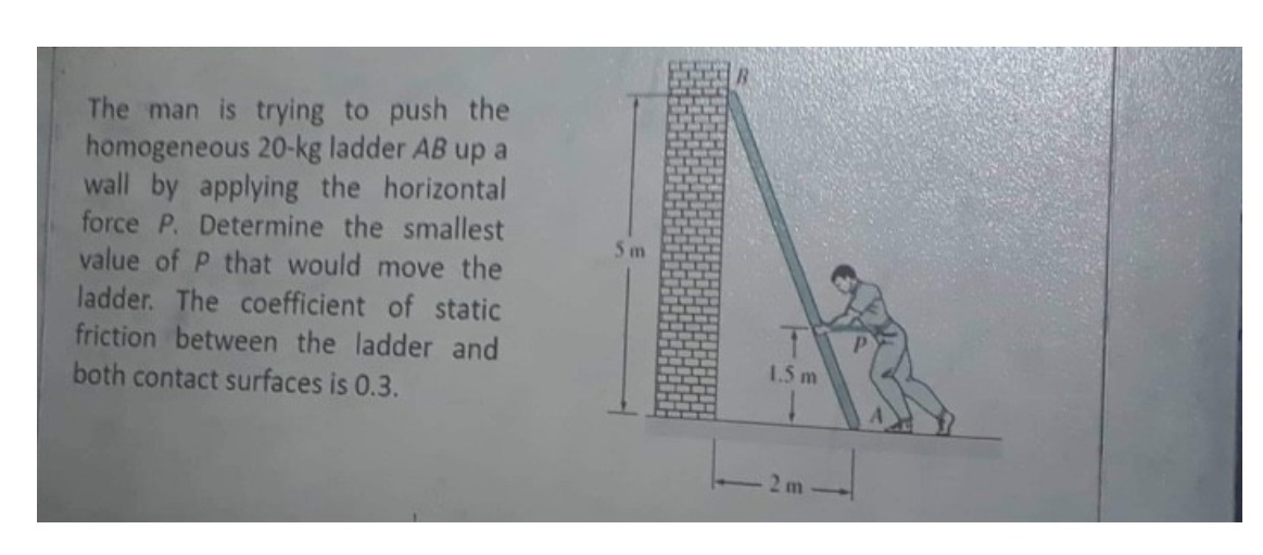 The man is trying to push the homogeneous 20-kg