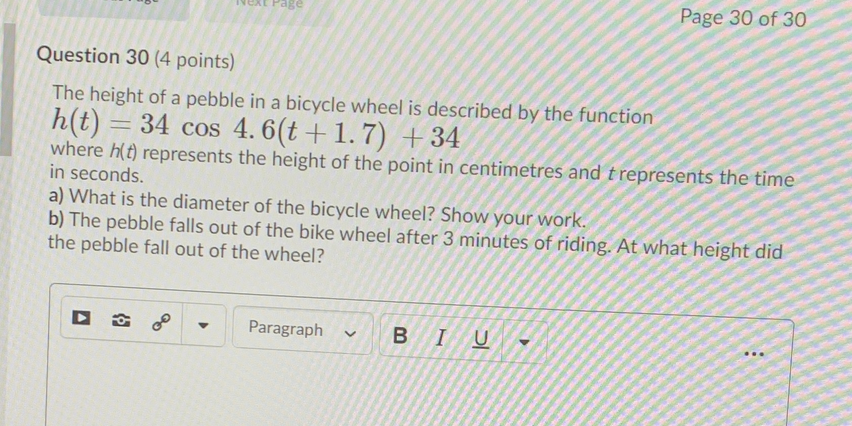 Thanks Page Page 30 of 30 Question 30 (4 points)