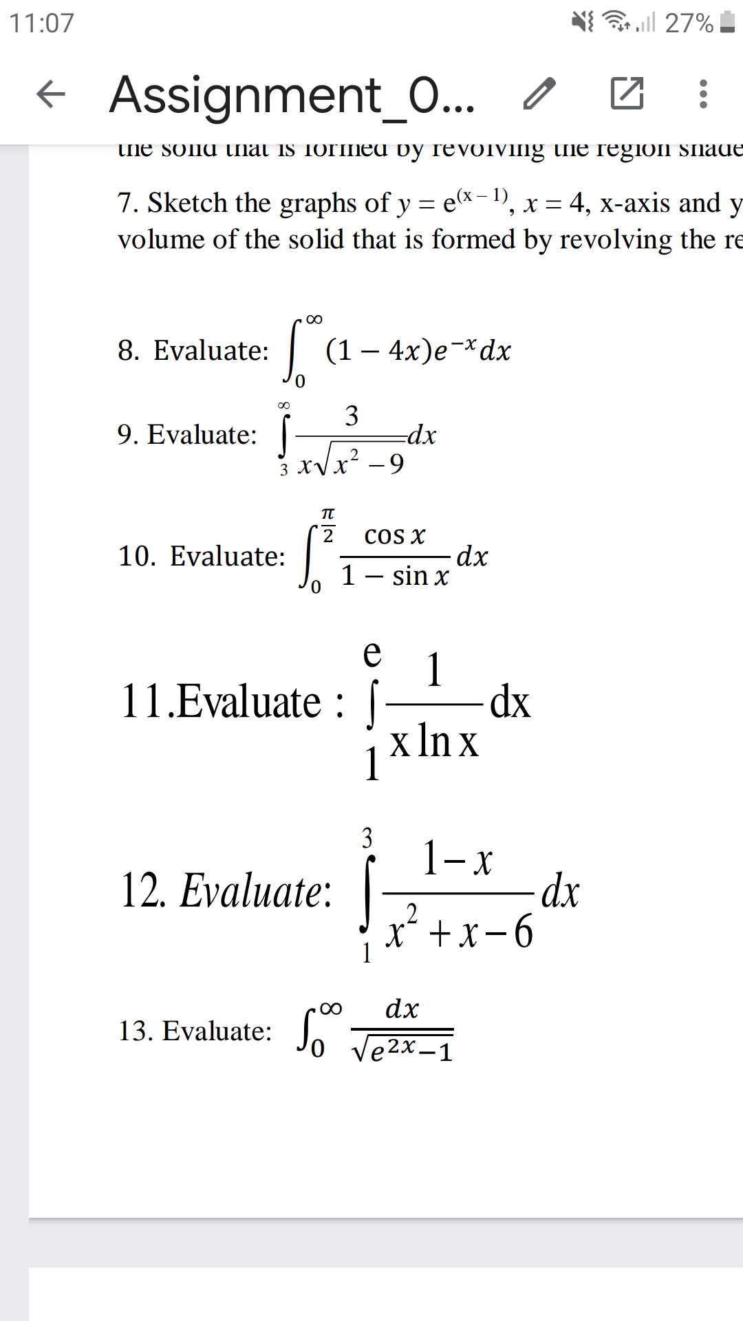 11:07 NS Cut .Ill 27% Assignment 0... . .. tie