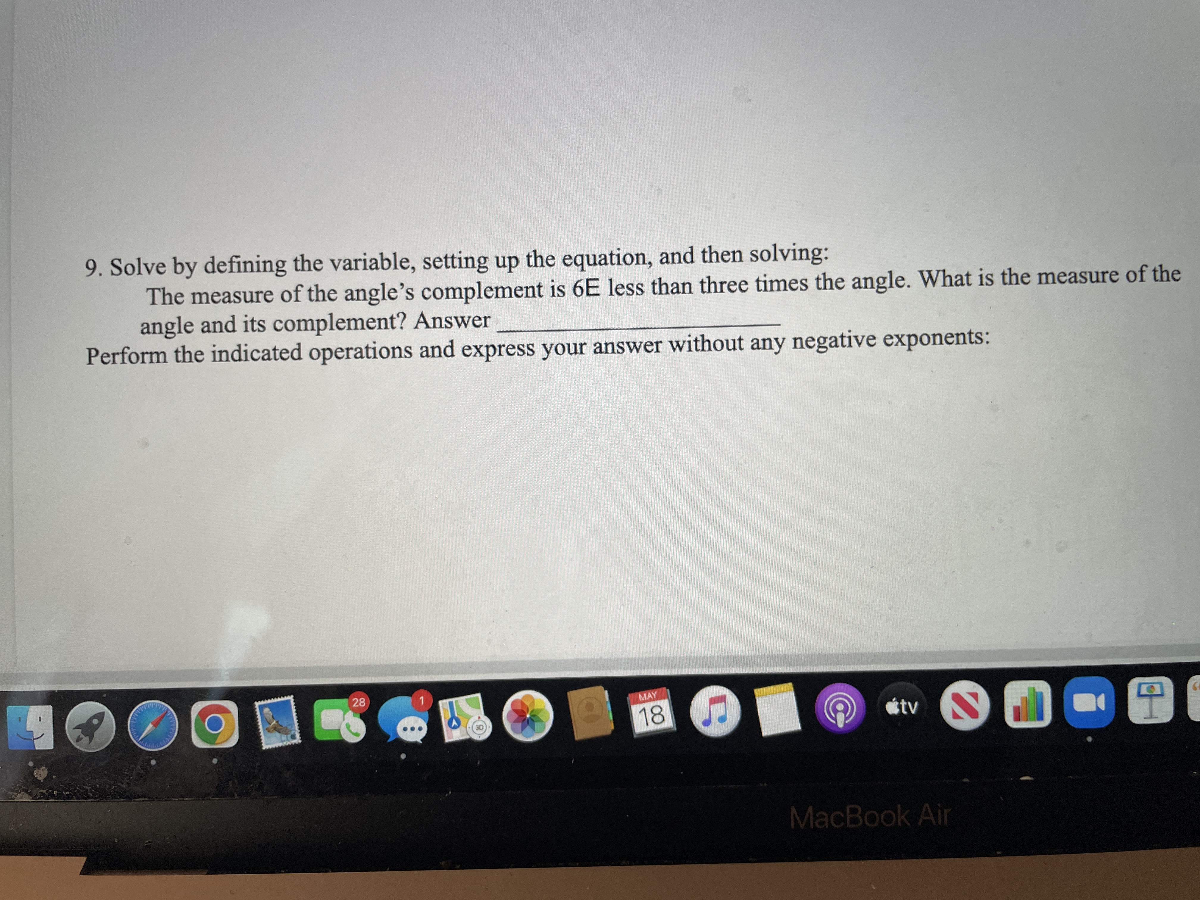 9. Solve by defining the variable, setting up the