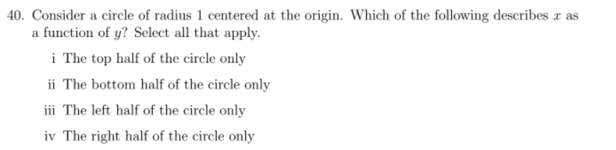 40. Consider a circle of radius 1 centered at the